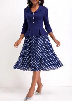 Navy Fake 2in1 Polka Dot Lapel Dress -OLALA Clothing Shop 336593 P 16927905516882