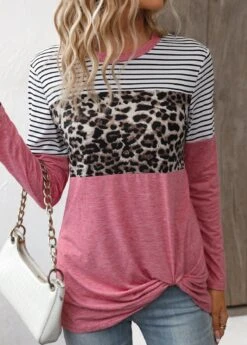 Pink Twist Leopard Long Sleeve T Shirt 10 Pink Twist Leopard Long Sleeve T Shirt -OLALA Clothing Shop 336673 P 16878651974583