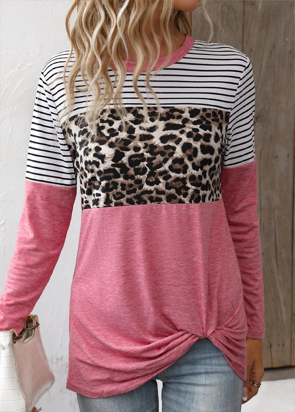 Pink Twist Leopard Long Sleeve T Shirt 3 Pink Twist Leopard Long Sleeve T Shirt