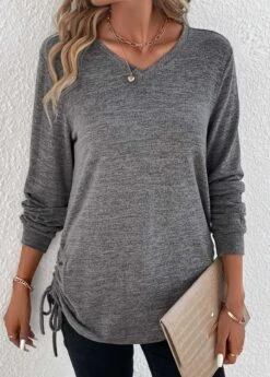 Dark Grey Drawstring Long Sleeve T Shirt -OLALA Clothing Shop 337566 P 16899448812644