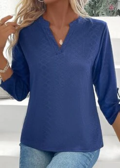 Navy Split Long Sleeve T Shirt 13 Navy Split Long Sleeve T Shirt -OLALA Clothing Shop 337574 P 16897662467155