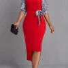 Red Leopard Half Sleeve Round Neck Bodycon Dress -OLALA Clothing Shop 337797 P 16910581779950