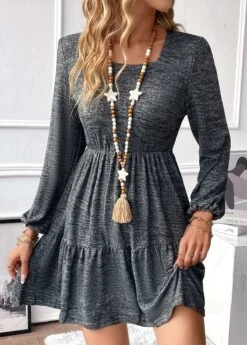 Dark Grey Ruched Short Long Sleeve Dress -OLALA Clothing Shop 338009 P 16909727932473