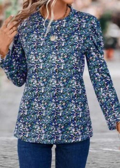 Multi Color Ruched Ditsy Floral Print T Shirt 13 Multi Color Ruched Ditsy Floral Print T Shirt -OLALA Clothing Shop 338169 P 16908679324825