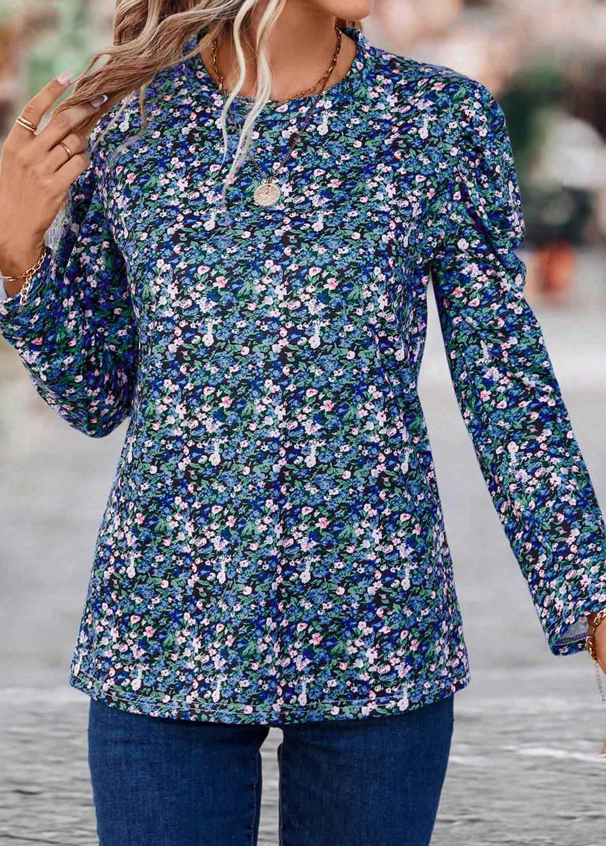 Multi Color Ruched Ditsy Floral Print T Shirt 8 Multi Color Ruched Ditsy Floral Print T Shirt - Image 6