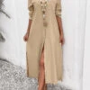Light Camel Split Pocket Maxi Shift Dress 1 Light Camel Split Pocket Maxi Shift Dress -OLALA Clothing Shop 338913 P 16917494260550