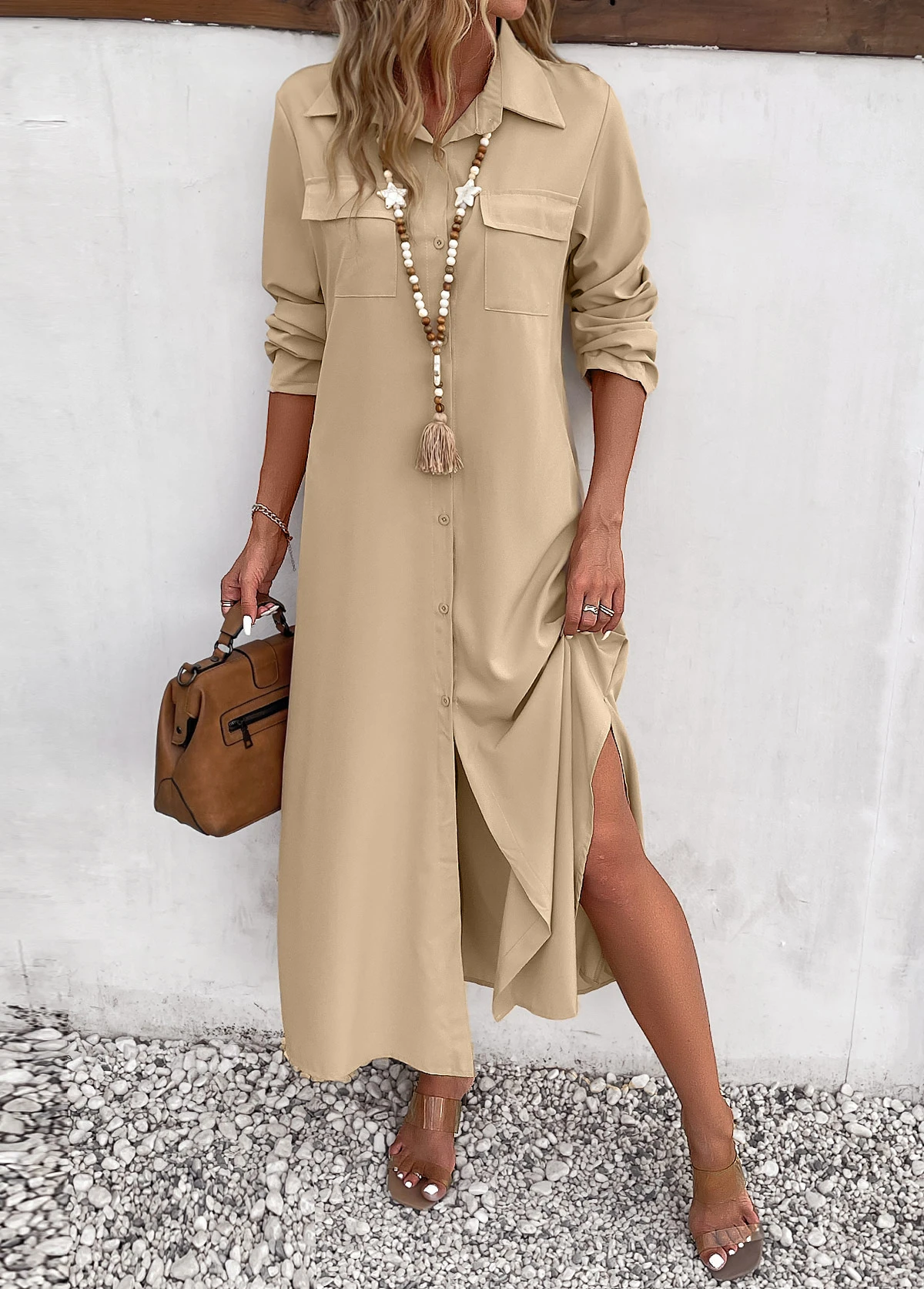 Light Camel Split Pocket Maxi Shift Dress 7 Light Camel Split Pocket Maxi Shift Dress - Image 5