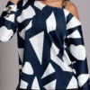 Navy Chain Geometric Print Long Sleeve Blouse