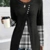 Black Patchwork Plaid Long Sleeve T Shirt 1 Black Patchwork Plaid Long Sleeve T Shirt -OLALA Clothing Shop 340242 P 1692612621563