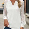 White Lace Long Sleeve Split Neck T Shirt -OLALA Clothing Shop 340843 P 1692860623631