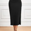 Black Side Split Elastic Waist Bodycon Skirt 2 Black Side Split Elastic Waist Bodycon Skirt -OLALA Clothing Shop 341513 P 16956035136920