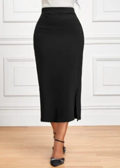 Black Side Split Elastic Waist Bodycon Skirt