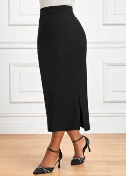 Black Side Split Elastic Waist Bodycon Skirt 9 Black Side Split Elastic Waist Bodycon Skirt -OLALA Clothing Shop 341513 P 16956035137843