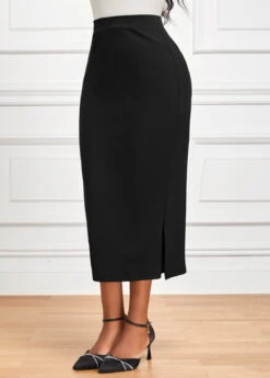 Black Side Split Elastic Waist Bodycon Skirt 8 Black Side Split Elastic Waist Bodycon Skirt -OLALA Clothing Shop 341513 P 16956035138372