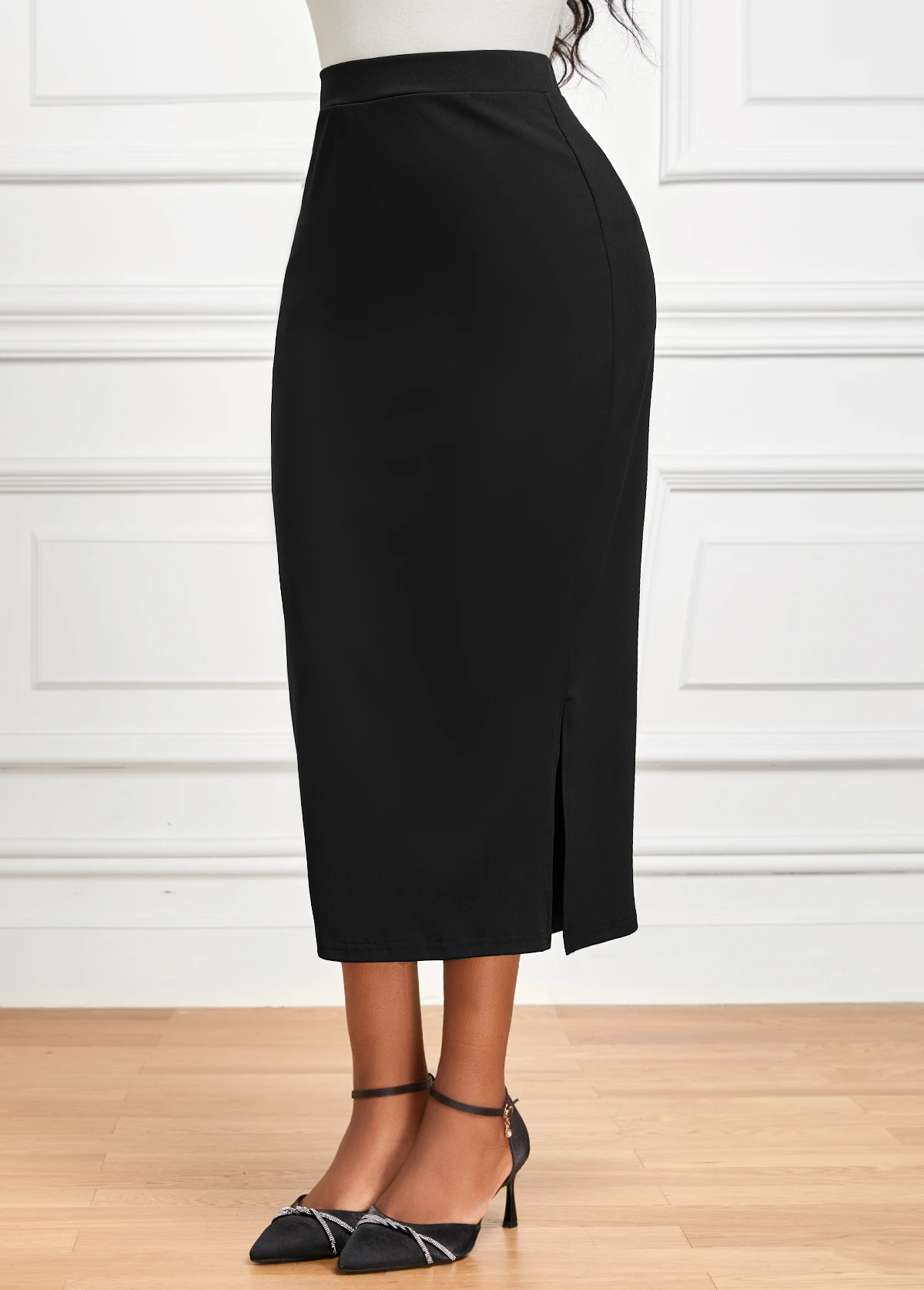 Black Side Split Elastic Waist Bodycon Skirt 5 Black Side Split Elastic Waist Bodycon Skirt - Image 3
