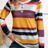 Ginger Button Multi Stripe Print Long Sleeve T Shirt -OLALA Clothing Shop 342228 P 16990087839132