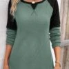 Green Patchwork Long Sleeve Round Neck T Shirt 1 Green Patchwork Long Sleeve Round Neck T Shirt -OLALA Clothing Shop 342444 P 16944871783810