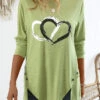 Avocado Green Split Heart Print Long Sleeve T Shirt -OLALA Clothing Shop 343449 P 16978017262110