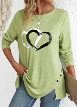 Avocado Green Split Heart Print Long Sleeve T Shirt 13 Avocado Green Split Heart Print Long Sleeve T Shirt -OLALA Clothing Shop 343449 P 16978017275145