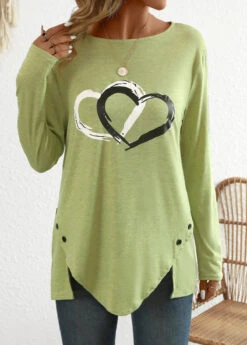 Avocado Green Split Heart Print Long Sleeve T Shirt 11 Avocado Green Split Heart Print Long Sleeve T Shirt -OLALA Clothing Shop 343449 P 16978017279353