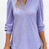 Light Purple Jacquard Long Sleeve V Neck Blouse -OLALA Clothing Shop 343453 P 16978017027790