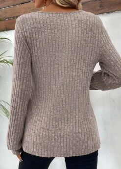 Light Camel Button Long Sleeve Round Neck T Shirt 9 Light Camel Button Long Sleeve Round Neck T Shirt -OLALA Clothing Shop 343569 P 16958787258421