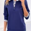Navy Fake 2in1 Striped Shirt Collar Blouse -OLALA Clothing Shop 344317 P 16989206283000
